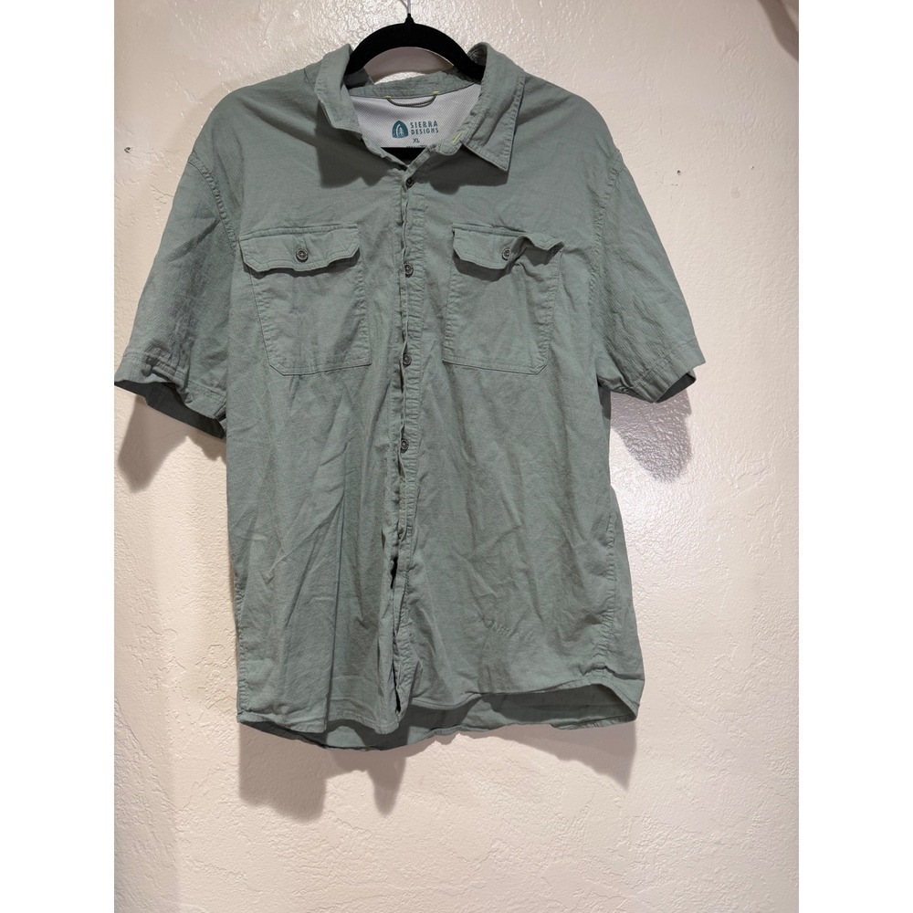 Sierra Designs Mens XL Sage Green Short‎ Sleeve Button Down Shirt 1679684 Cotton